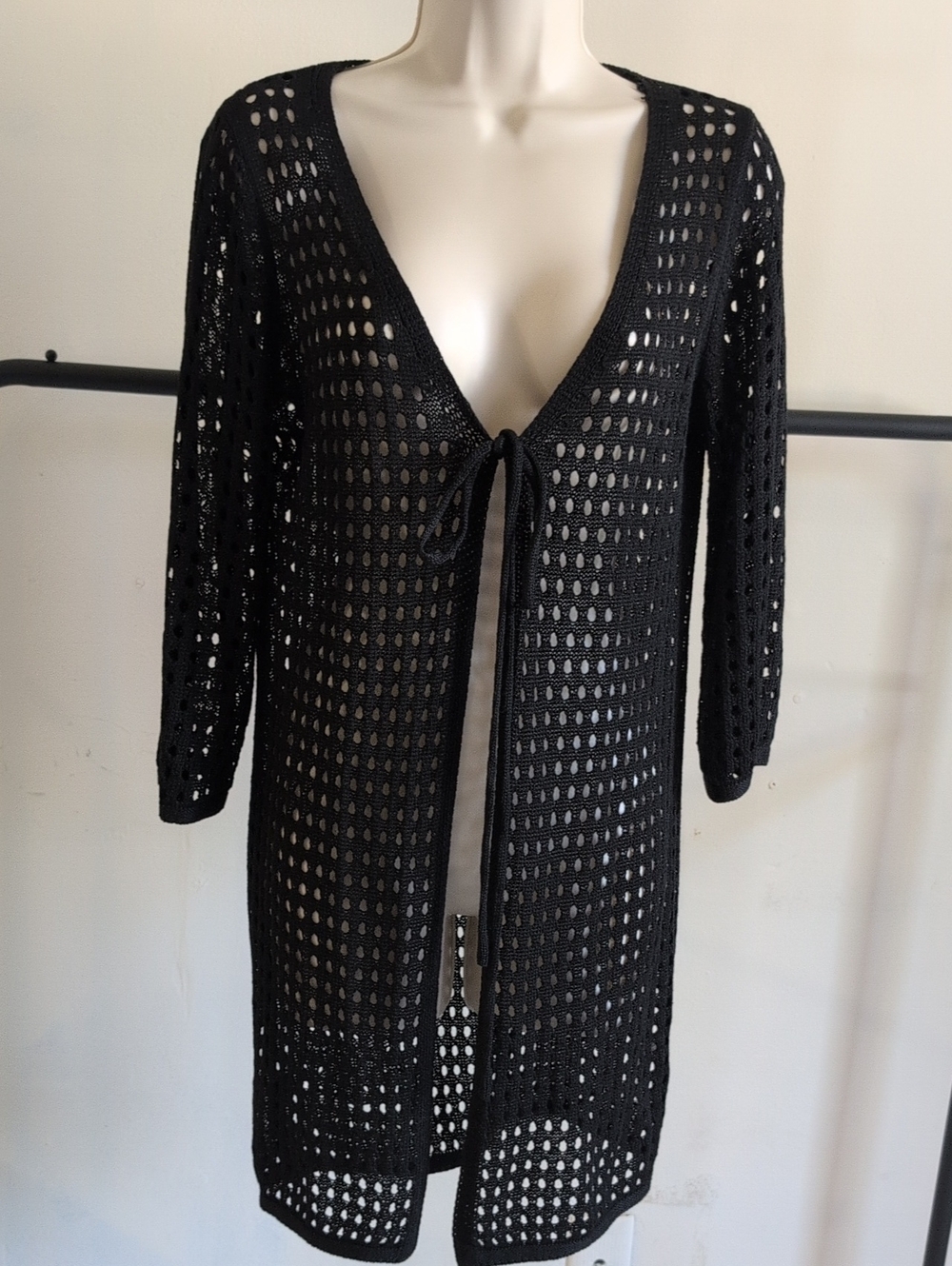 Black Crochet Tie-Front Swim Coverup